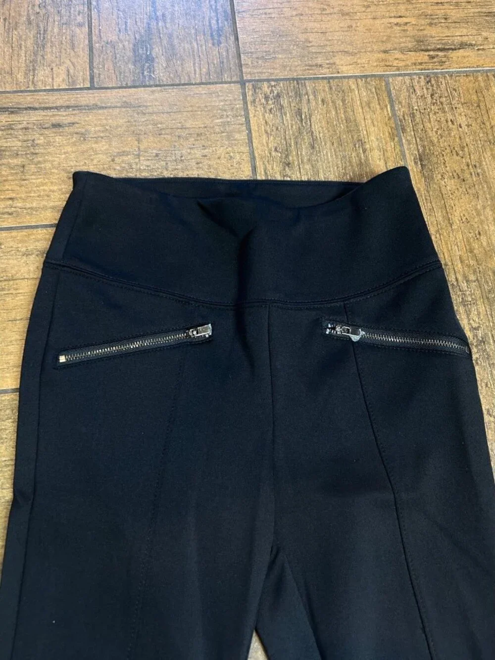 White House Black Market Runway Slim Boot Leggings Black Zippers Size 6